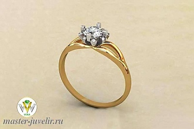 Золотое женское кольцо с необычным белым кастом в бриллиантах