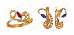 Комплект ювелирных украшений с фианитами: кольцо, серьги