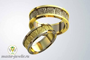 Обручальные кольца из комбинированного золота с грубой фактурой