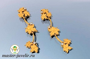 Золотые серьги Листья с бриллиантами