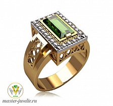 Золотой перстень с хризолитом и бриллиантами