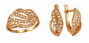 Комплект из золота 585 пробы с бриллиантами: кольцо и серьги