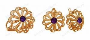 Золотой комплект с фианитами: кольцо и серьги Кп105 260-265