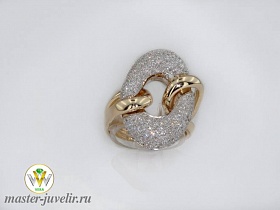 Необычное нежное кольцо из комбинированного золота (белое, желтое) с бриллиантами 