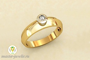 Кольцо золотое  с бриллиантом в классическом стиле