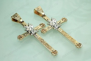 Крестик нательный комбинированный из золота и серебра
