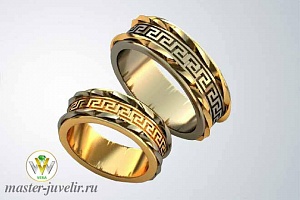 Обручальные кольца из двух цветов золота с орнаментом