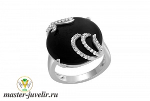 Серебряное кольцо с агатом и цирконами