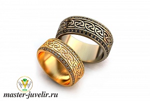 Обручальные кольца с кельтскими узорами с черными бриллиантами