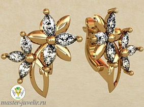 Золотые серьги в форме цветка Эдельвейса с топазами