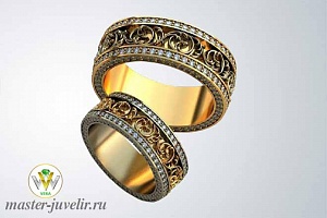 Обручальные кольца с красивым узором и бриллиантами