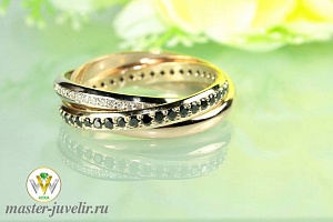 Кольцо Тринити состоящее из трех колец разных цветов золота с бриллиантами