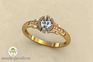 Классическое кольцо с бриллиантами в желтом и белом золоте