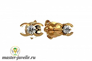 Серьги гвоздики золотые Chanel с бриллиантами