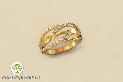 Золотое кольцо переплетенные дорожки с бриллиантами