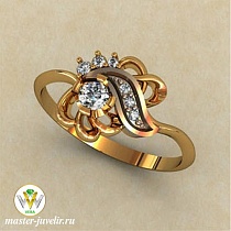 Золотое женское кольцо с белым топазом и цирконами