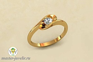 Золотое кольцо помолвочное с большим бриллиантом 4 мм 