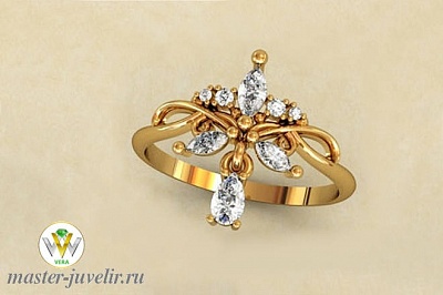 Завораживающее женское кольцо из золота с цирконами