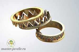 Обручальные кольца сборные Короны с рубинами сапфирами и бриллиантами