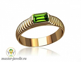 Мужское золотое кольцо с зеленым изумрудом