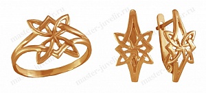 Золотой гарнитур с символикой на заказ: серьги и кольцо