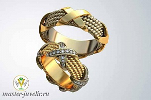 Необычные парные обручальные кольца  с бриллиантами