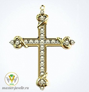  Золотая подвеска в форме крестика декоративного с бриллиантами