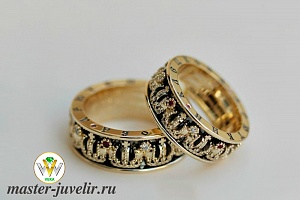 Обручальные кольца винтажные короны с рубинами и бриллиантами