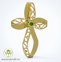 Крестик декоративный воздушный из желтого золота