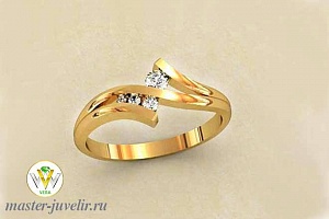 Золотое кольцо женское с бриллиантами разных размеров