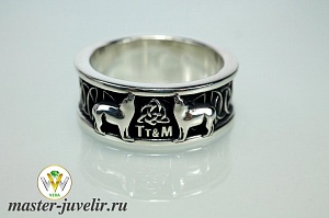 Серебряное кольцо с волками именное