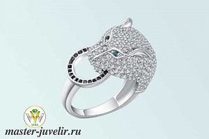 Дизайнерское кольцо Пантера с белыми и цветными цирконами