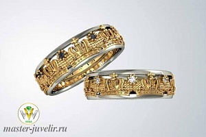 Эксклюзивные обручальные кольца в виде корон с сапфирами и бриллиантами
