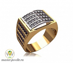 Золотая печатка кольцо с сапфирами и бриллиантами