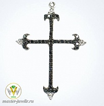 Серебряный крестик декоративный с черными бриллиантами