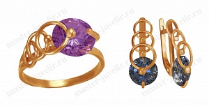 Гарнитур "Кольца"с полудрагоценными камнями: кольцо и серьги